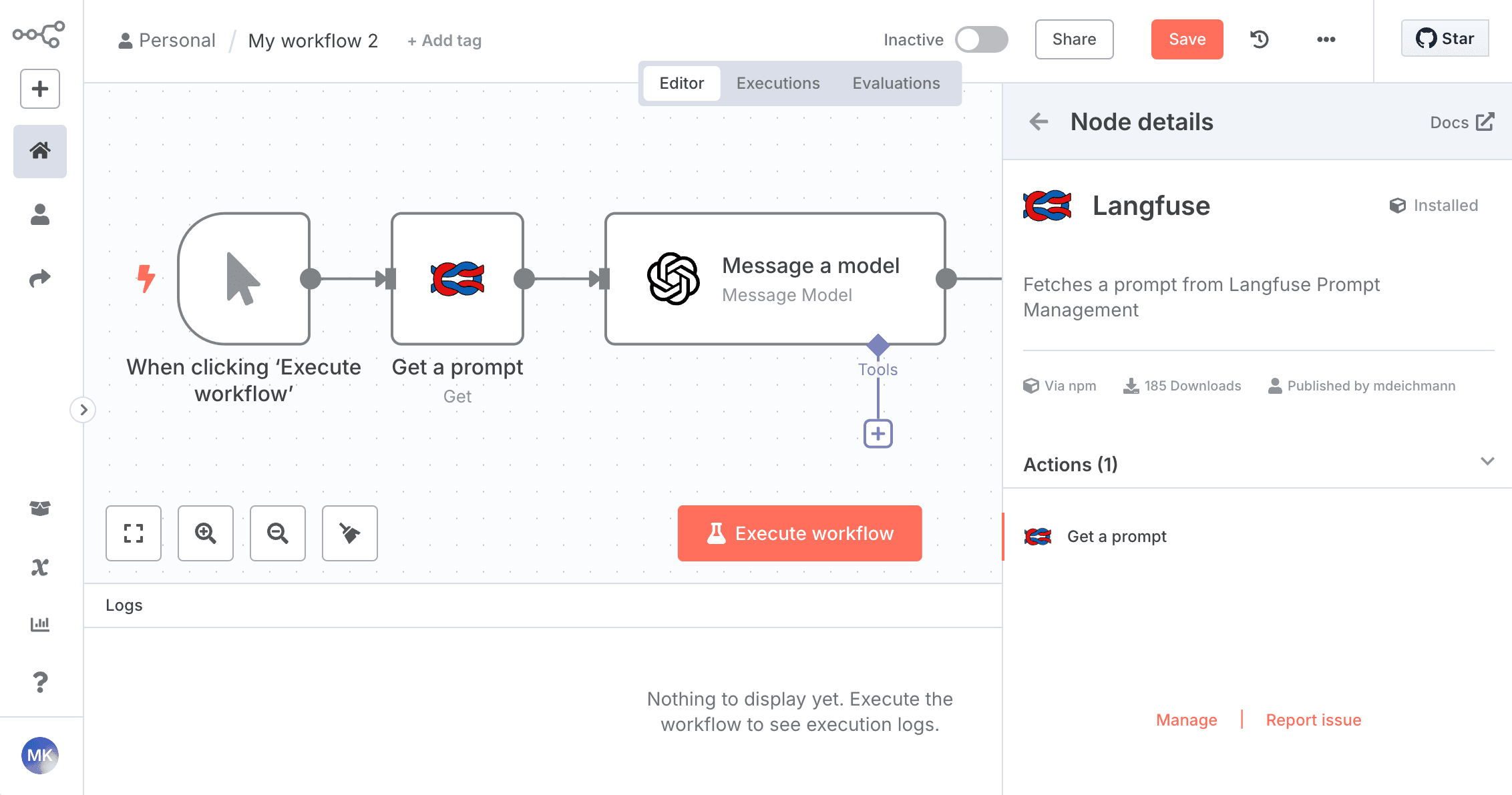 n8n node for
langfuse