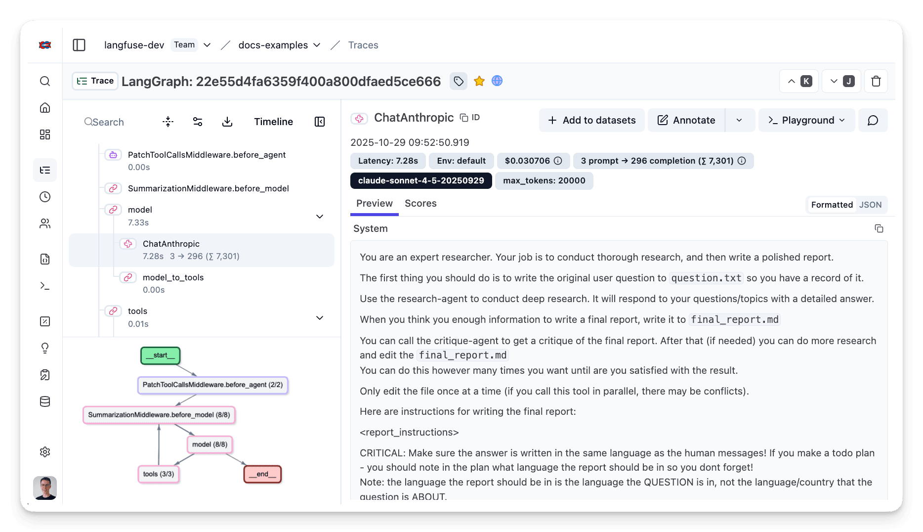 LangChain DeepAgents Trace Example